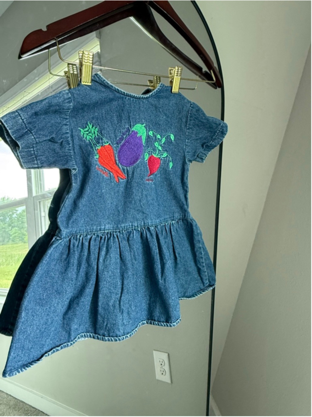 Vintage denim produce embroidered girls toddler dress